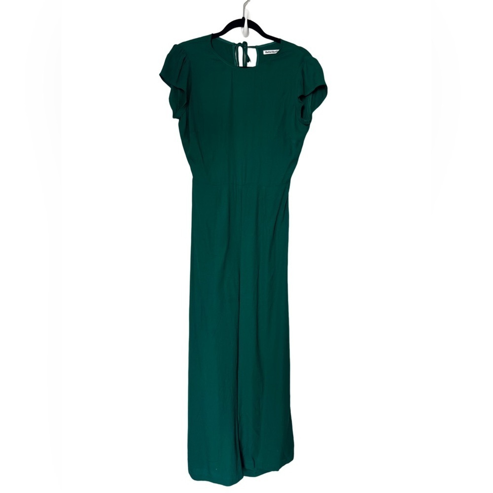 Reformation Mayer Open Back Jumpsuit Emerald Green Cap Sleeve Wide Leg Size 8 - Picture 4 of 8